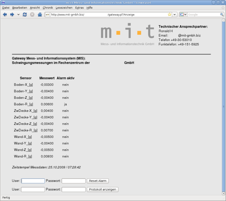 Startseite des Webinterfaces für das Gateway